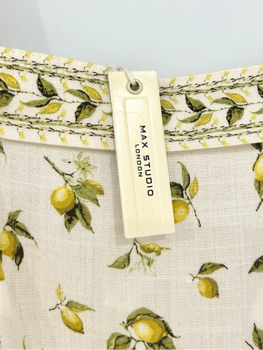 NWT Max Studio Cream Midi Dress with Lemon Details and Green Floral Trim Small - Picture 5 of 8